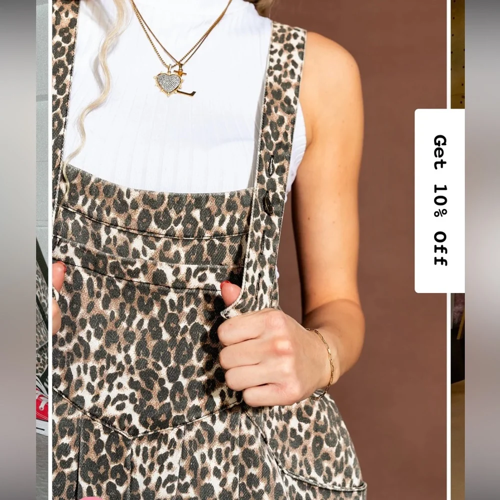 Dressed in LALA Big Feelings Oversized Denim Overalls in Vintage Leopard - Picture 3 of 7